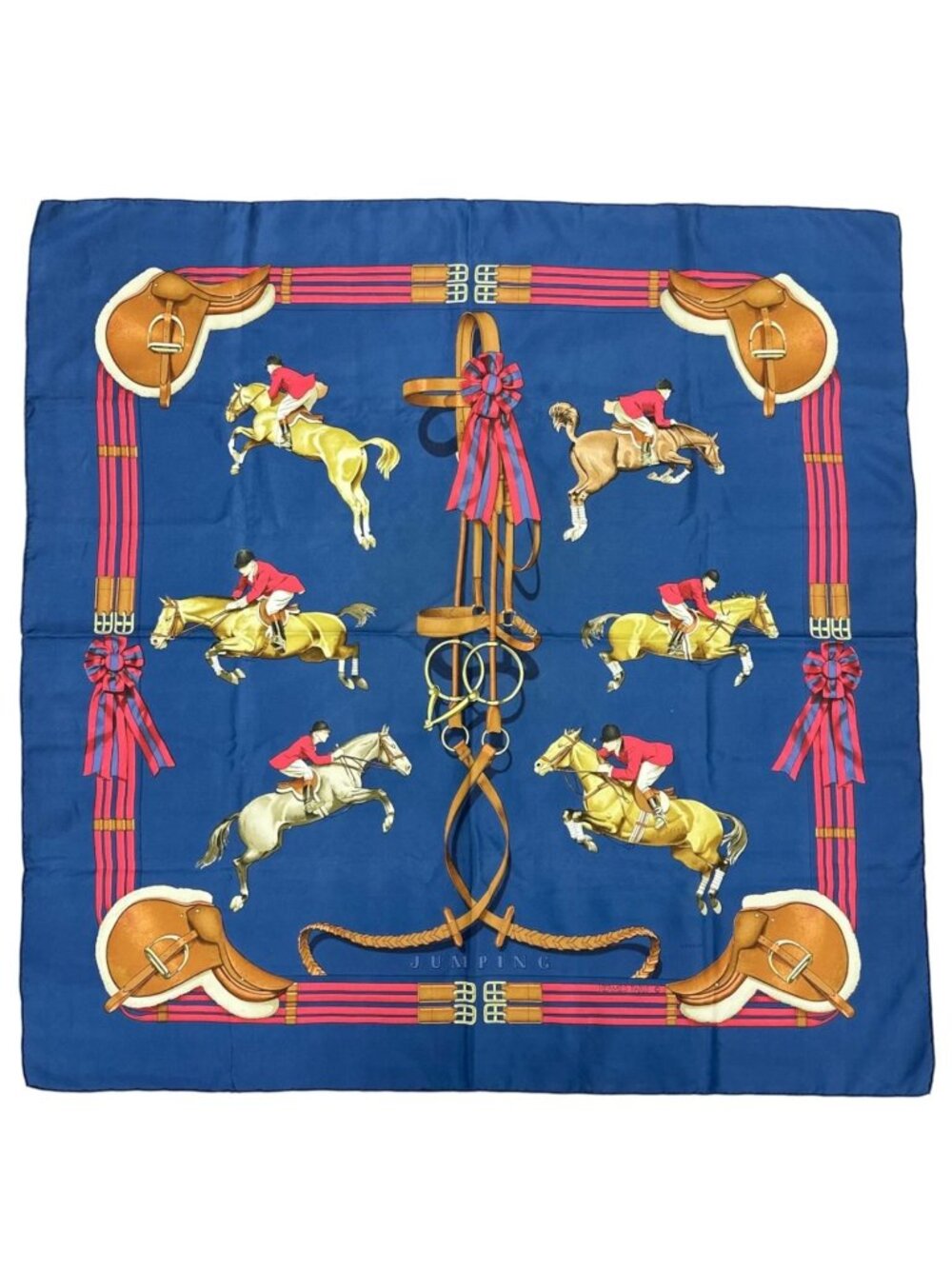 Hermes Carre 90 Jumping Scarf Silk Navy